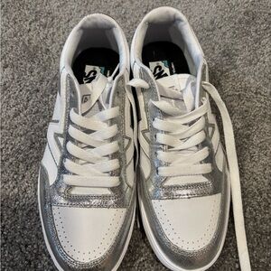 Vans Metallic Silver and White Sneakers